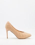 Truffle Collection Quilted Heeled Shoes With Square Toe In Beige-blues