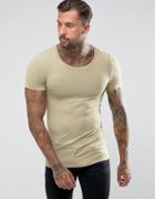 Asos Extreme Muscle Fit T-shirt With Scoop Neck - Beige