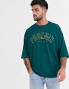 Asos Design Organic Cotton Oversized T-shirt With City Print And Embroidery-green