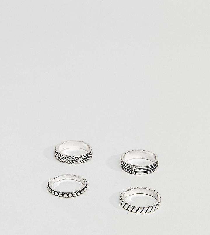 Reclaimed Vintage Inspired Textured Silver Band Ring In 4 Pack Exclusive To Asos - Silver