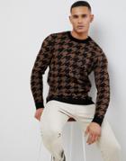 New Look Oversized Sweater In Brown Dogstooth Print - Brown