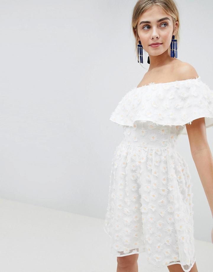 Dolly & Delicious 3d Daisy Applique Bardot Prom Mini Dress-white