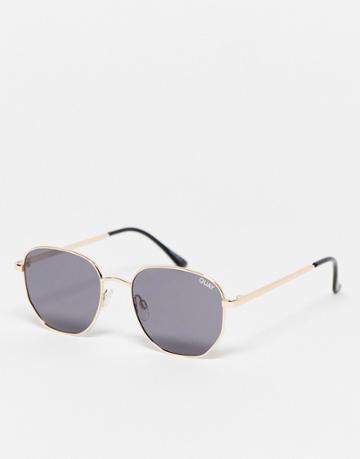 Quay Big Time Round Sunglasses With Polarized Lens In Gold