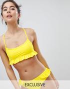 Monki Bright Ruffle Open Back Bikini Top-yellow