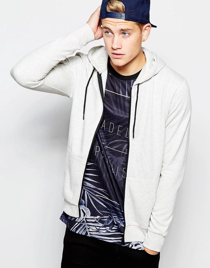 New Look Zip Through Hoodie In White - White