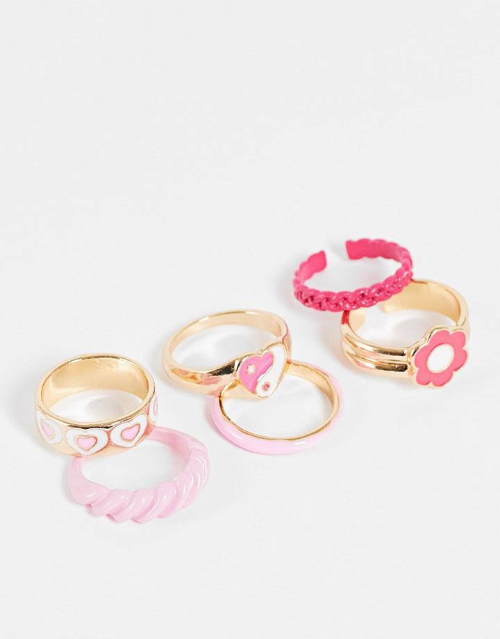 Madein Chunky Pack Of Pink Detailed Rings