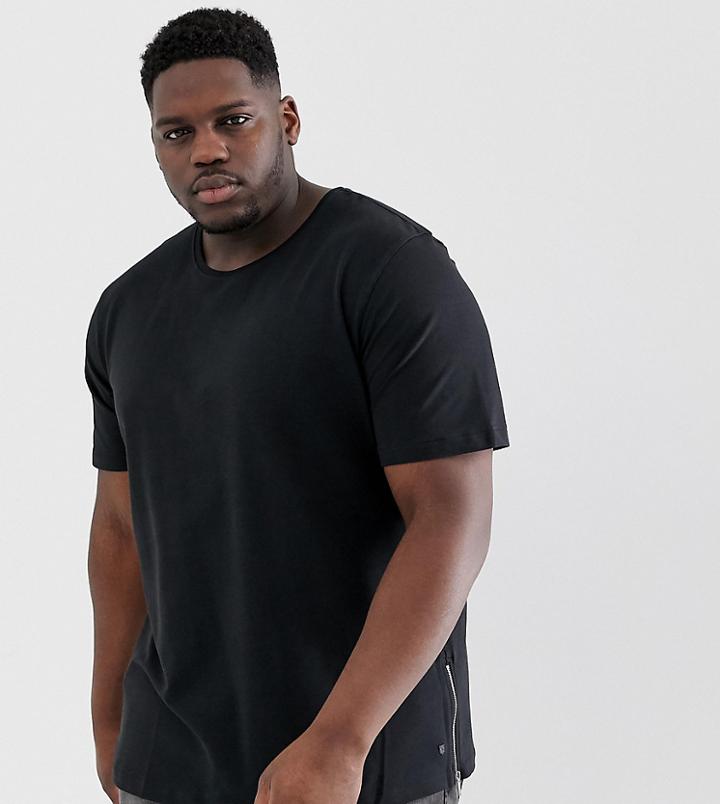 Jack & Jones Premium Plus Size T-shirt With Zip Detail Side - Black