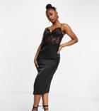 Missguided Satin Midaxi Dress With Lace Insert In Black