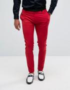 Asos Super Skinny Pant With Satin Trim In Red - Red