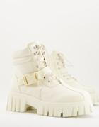 Public Desire Man Kash Lace Up Buckle Hiker Boots In Cream-neutral
