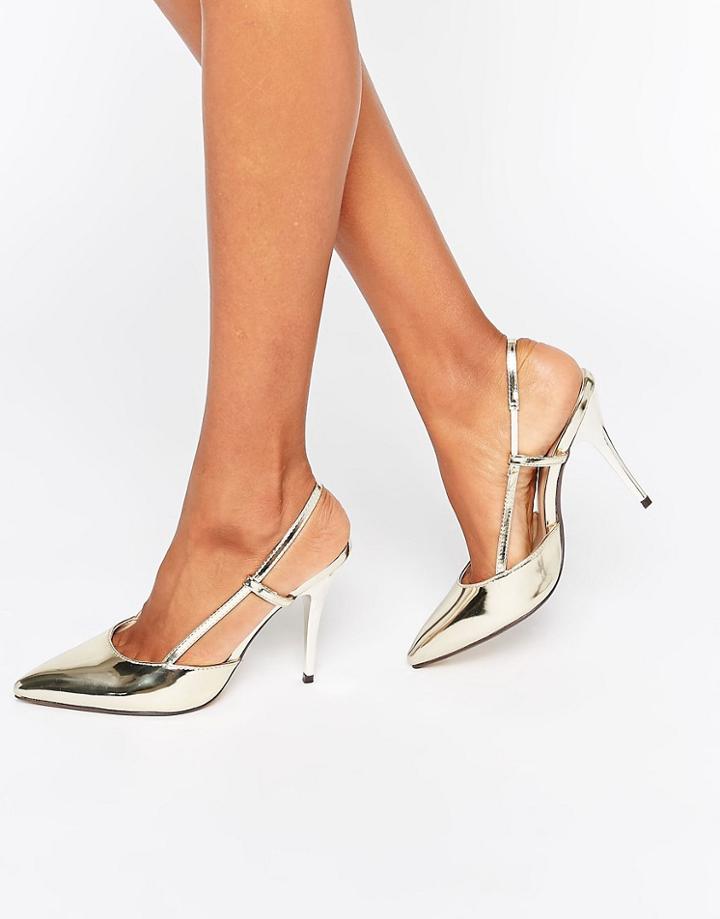 True Decadence Metallic Slingback Point Heeled Shoes - Gold