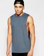 Asos Sleeveless T-shirt With Extreme Dropped Armhole In Blue - Dark Slate