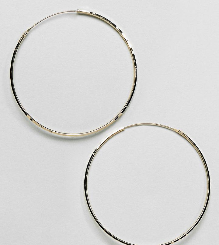 Asos Gold Plated Sterling Silver 60mm Flat Edge Hoop Earrings - Gold