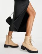 Office Affected Chunky Lace-up Ankle Boots In Beige-neutral