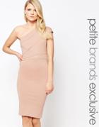 John Zack Petite One Shoulder Mesh Insert Pencil Dress - Nude