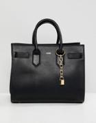 Aldo Saketini Black Tote Bag With Metal Lock Detail - Black
