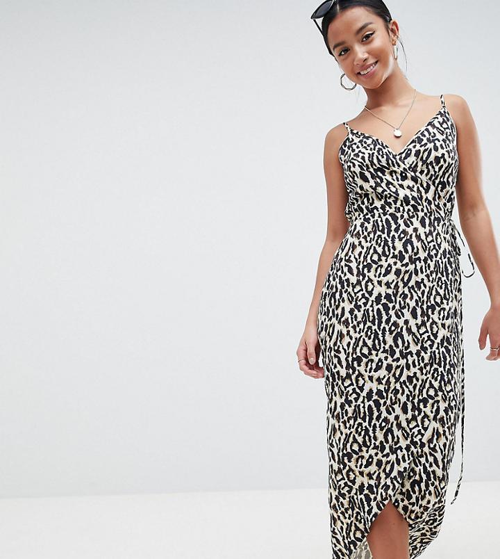 Asos Design Petite Cami Wrap Maxi Dress In Leopard Print - Multi