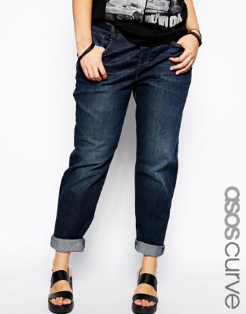 Asos Curve Brady Boyfriend Jean In Dark Indigo Wash