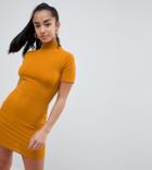 Missguided Petite High Neck Ribbed Bodycon Dress - Gold