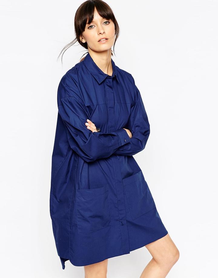 Asos White Seam Detail Shirt Dress - Blue