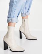 Public Desire Liberty Square Toe Heeled Boots In Ecru-white