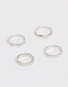 Asos Design Pack Of 4 Rings In Mixed Texture Designs In Silver Tone