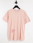 Topman Oversized Tee With Exceptional Hem Print In Pink