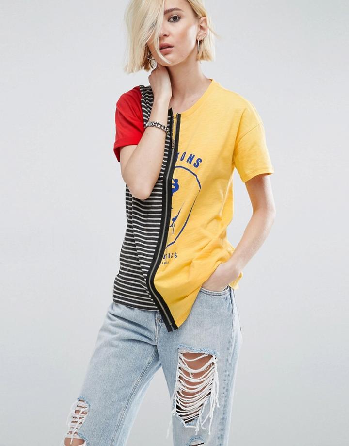 Asos T-shirt With Mix And Match Zip Panels And Gym Print - Multi