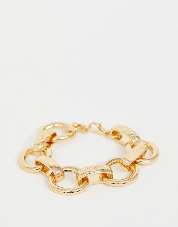 Asos Design Bracelet In Open Link Chain With Monogram Style Engraving In Gold Tone - Gold