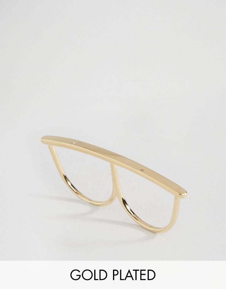 Orelia Gold Plated Clean Bar Double Ring With Crystal - Gold Plated
