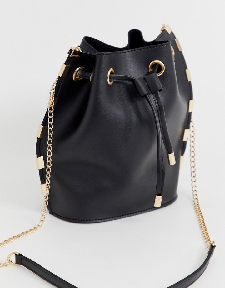 Yoki Slouch Bucket Bag With Hardware - Black