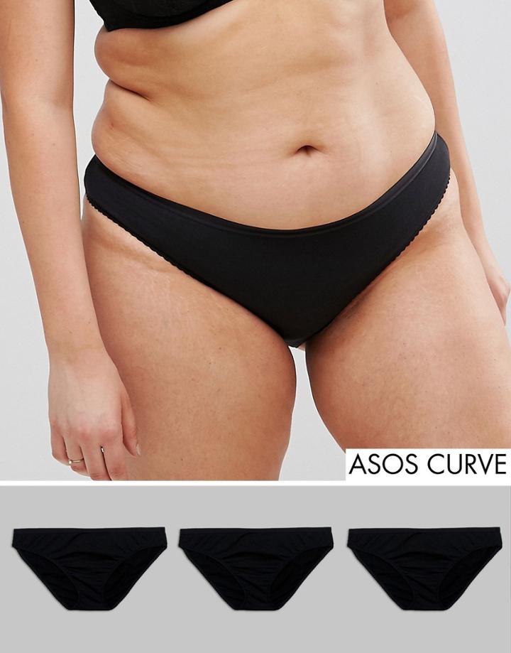 Asos Curve 3 Pack Brazilian Pants In 100% Cotton - Black