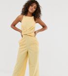 Asos Design Tall Linen Stripe Twist Front Jumpsuit - Multi