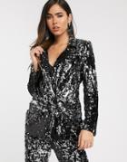 Skylar Rose Longline Blazer In Sleek Sequin Two-piece-black