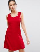 Daisy Street Skater Dress With Scallop Edge Strap - Red