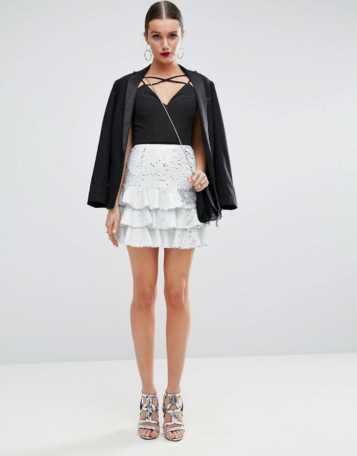 Asos Sequin Rara Mini Skirt - White