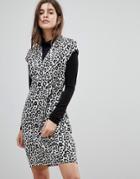 Liquorish Cap Sleeve Animal Print Dress With D-ring And Attached Belt - Multi
