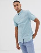 Farah Brewer Slim Fit Short Sleeve Oxford Shirt In Turquoise - Blue