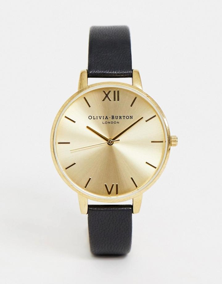 Olivia Burton Ob138d06 Sunray Big Dial Leather Watch In Black - Black
