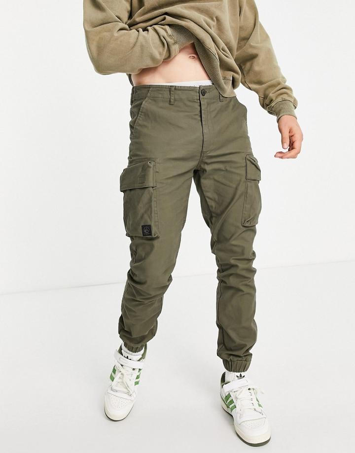 Topman Skinny Washed Cotton Cargo Pants In Khaki-neutral