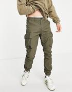 Topman Skinny Washed Cotton Cargo Pants In Khaki-neutral