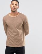 Asos Slub Long Sleeve T-shirt With Raw Edge In Beige - Brown