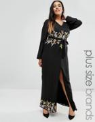 Lovedrobe Plus Maxi Dress With Border Embellishment - Black