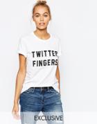 Adolescent Clothing Boyfriend T-shirt With Twitter Fingers Print - White