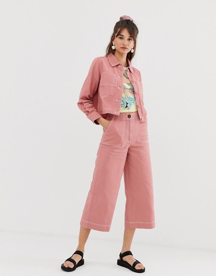 Monki Wide Leg Utility Pants In Pink - Pink