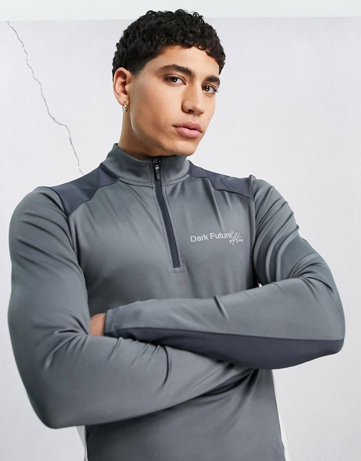 Asos Dark Future Active Training Sweatshirt With Contrast Panels And 1/4 Zip-gray