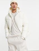 Topman Recycled Puffer Jacket With Hood In Ecru-white