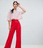 Missguided Wide Leg Pants In Red - Red
