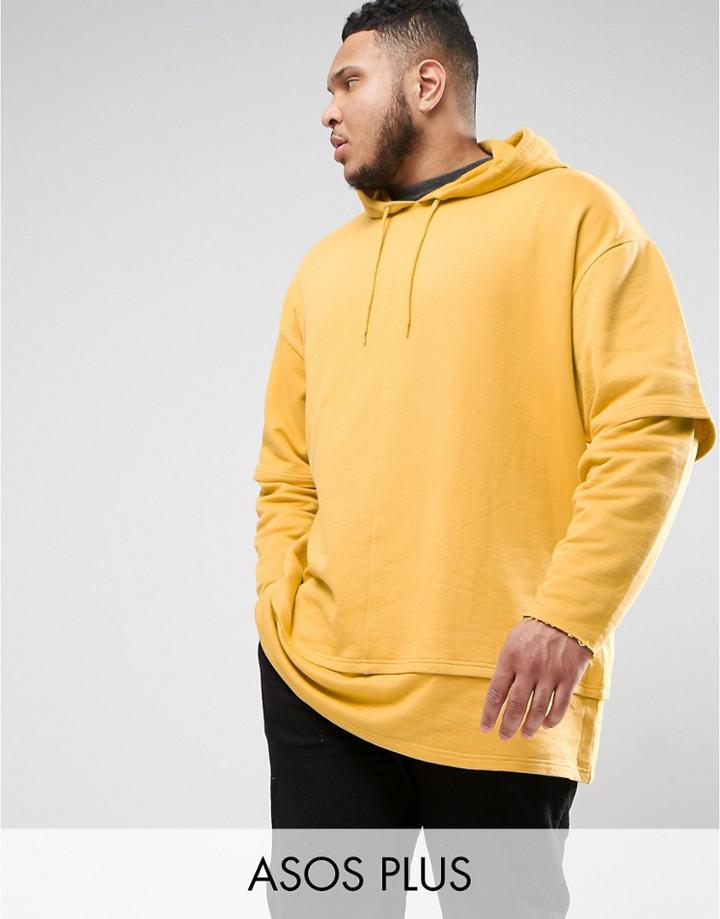 Asos Plus Oversized Super Longline Double Layer Hoodie - Yellow