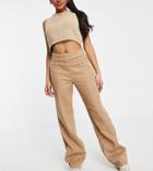 Missguided Petite Wide Leg Pant With Seam Detail In Brown - Part Of A Set